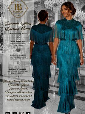 Teal Evening Gown | Great Gatsby Formal Dress | Roaring 20s Cocktail Dress |
